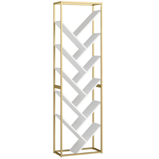 HOMCOM 10 Shelf Modern-Style Bookshelf - Gold Tone/White
