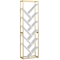 HOMCOM 10 Shelf Modern-Style Bookshelf - Gold Tone/White