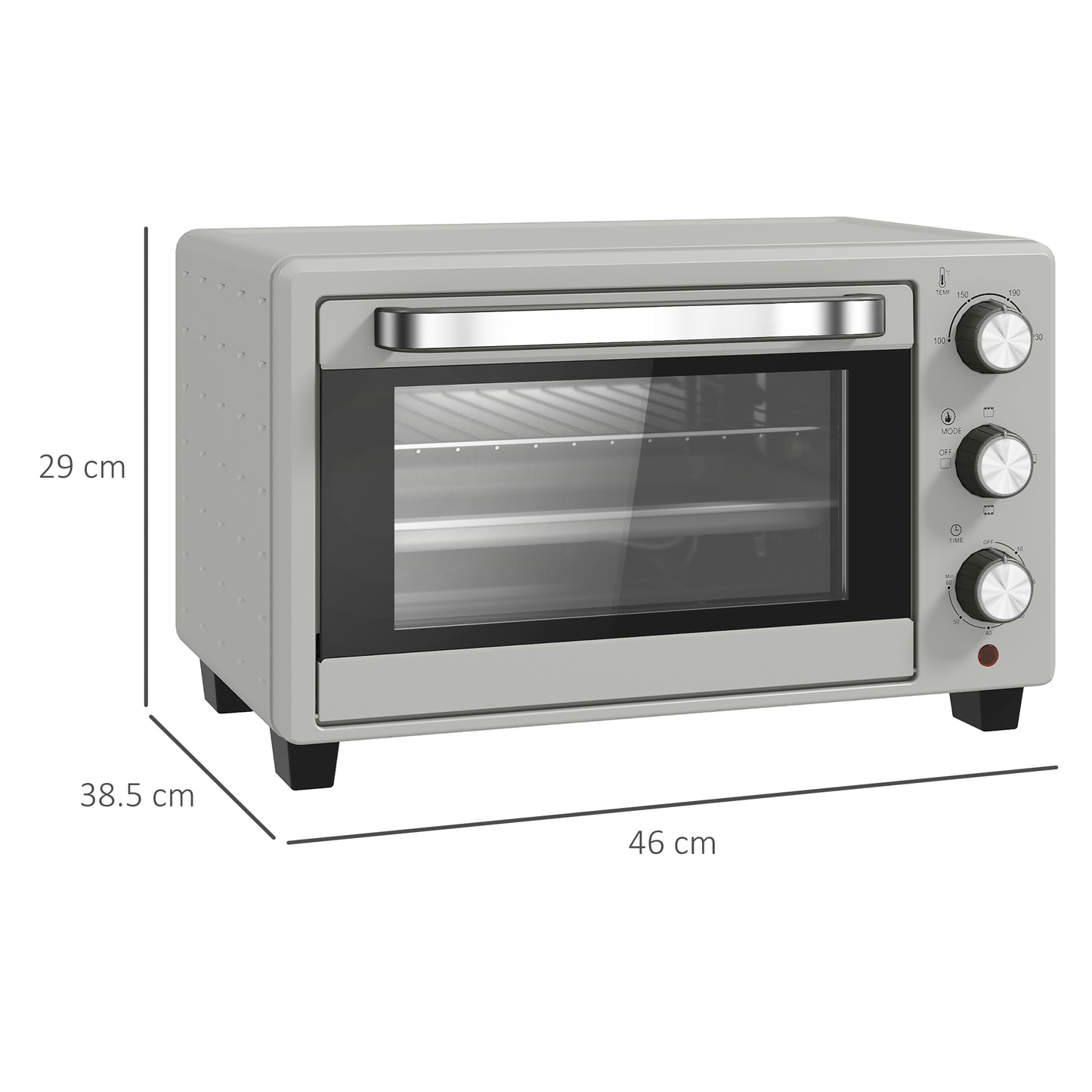 HOMCOM 21L Mini Countertop Oven, 100Â°C-230Â°C Adjustable Temp - Silver Tone