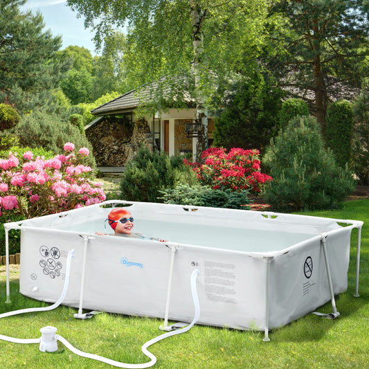 Outsunny Steel Frame Pool with Filter Pump, Filter Cartridge, Rust Resistant Above Ground Swimming Pool, Grey