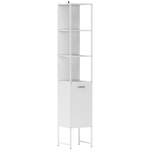 HOMCOM Tall Bathroom Cabinet with Open Shelves and Adjustable Shelf - White
