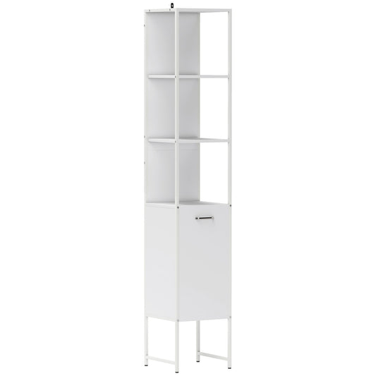HOMCOM Tall Bathroom Cabinet with Open Shelves and Adjustable Shelf - White