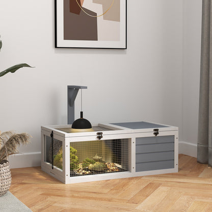 PawHut Wooden Tortoise Enclosure, Tortoise House w/ Lamp Holder, for Outdoor, Indoor, Light Grey