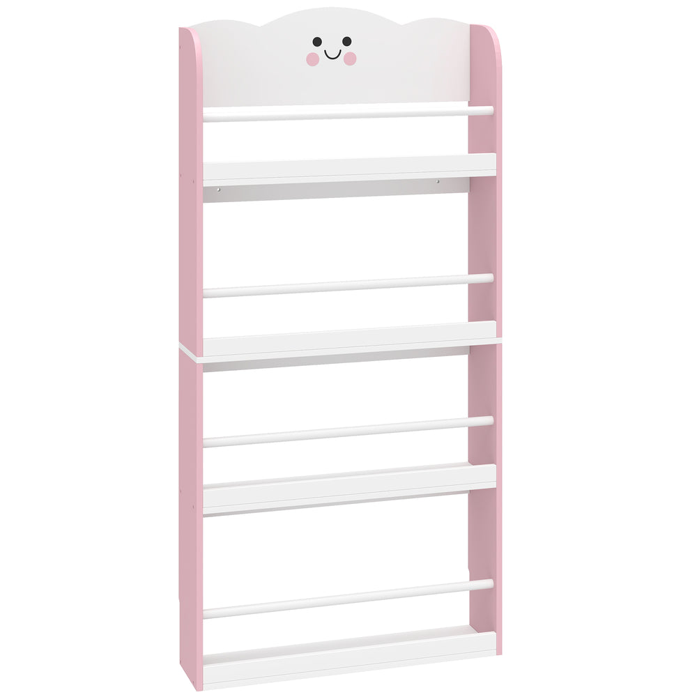 AIYAPLAY 4 Tier Kids Bookshelf, Children Bookcase with Anti-Tip Kit, Toddler Space-Saving Bookcase for Kids Room, Playroom, Pink