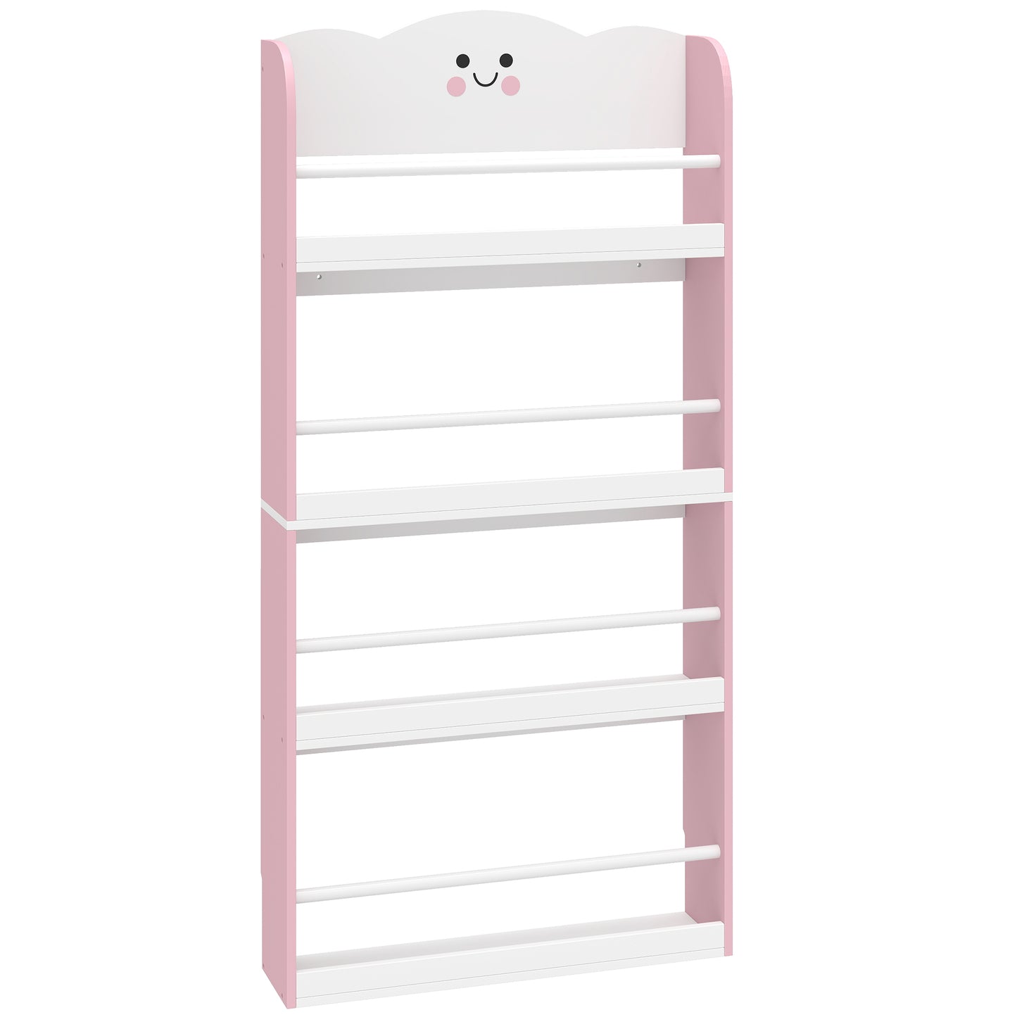 AIYAPLAY 4 Tier Kids Bookshelf, Children Bookcase with Anti-Tip Kit, Toddler Space-Saving Bookcase for Kids Room, Playroom, Pink