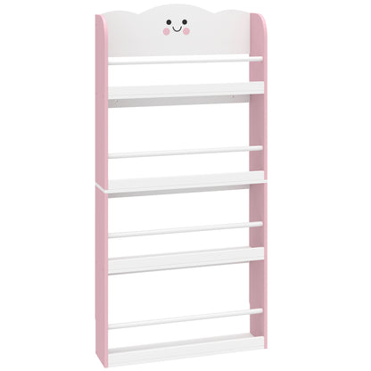 AIYAPLAY 4 Tier Kids Bookshelf, Children Bookcase with Anti-Tip Kit, Toddler Space-Saving Bookcase for Kids Room, Playroom, Pink