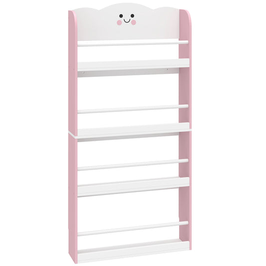 AIYAPLAY 4 Tier Kids Bookshelf, Children Bookcase with Anti-Tip Kit, Toddler Space-Saving Bookcase for Kids Room, Playroom, Pink