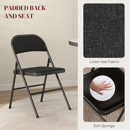 HOMCOM Linen-Look Set of Four Cushioned Folding Chairs - Black