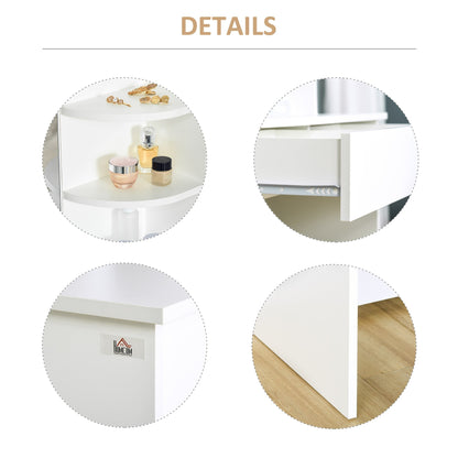 HOMCOM Modern Dressing Table Writing Desk W/ Mirror, Big Drawers, 2-Tier Open Shelf For Home Bedroom White
