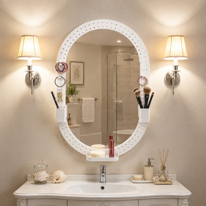 HOMCOM Oval Wall Mirror, 60 x 90 cm Decorative Hanging Mirror with Pegboard Frame, Wall-Mounted, White