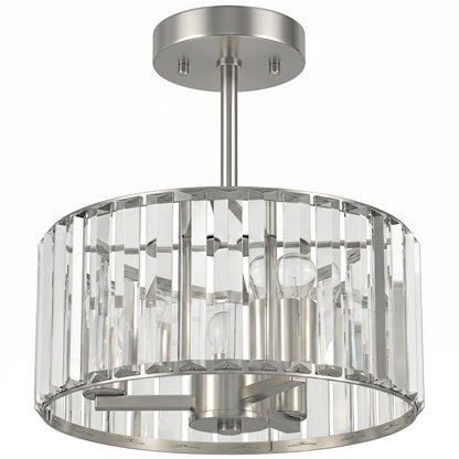 HOMCOM Semi Flush Mount Modern Crystal Chandelier Ceiling Light, Crystal Ceiling Light Fixture with E14 Base, Silver Tone