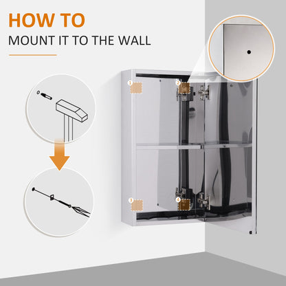 HOMCOM Stainless Steel Wall-mounted Bathroom Mirror Storage Cabinet 300mm (W)