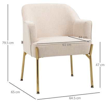 HOMCOM Accent Chair, Living Room Armchair, Vanity Chair with Gold Plating Metal Legs and Soft Padded Seat for Bedroom and CafÃ©, Set of 2, White