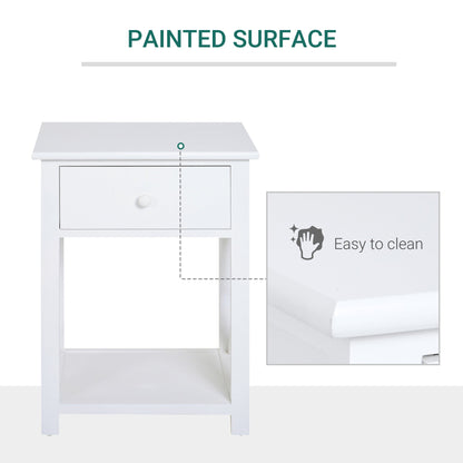 HOMCOM End Table, Sofa Side Table with Drawer X Bar Bottom Storage Shelf, Nightstand Bedside Table for Bedroom or Living Room White