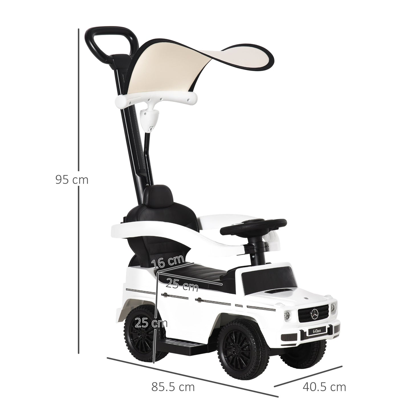 HOMCOM 3 in 1 Kids Children Ride on Push Car Toddler Sliding Car G350 Licensed Walker Foot to Floor Slider Push-Along with Horn Steering Wheel NO POWER Manual, White