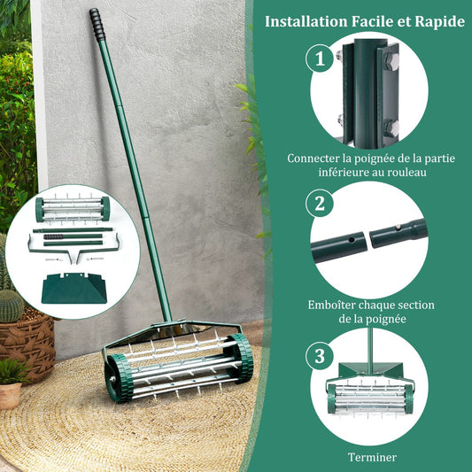 18 Inch Rolling Lawn Aerator with Splash-Proof Fender for Garden