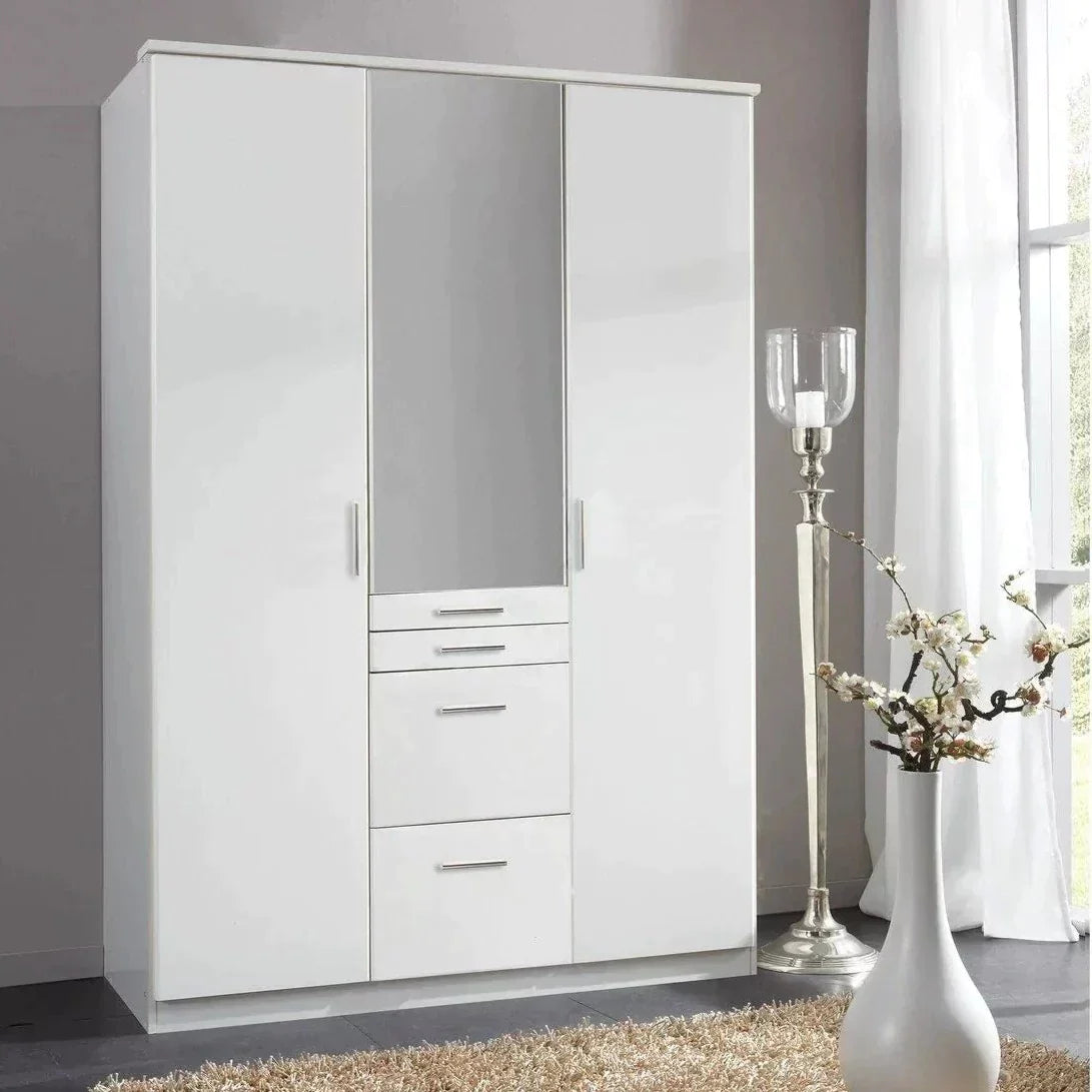 ACORN 3 Door Mirrored Wardrobe White 135cm
