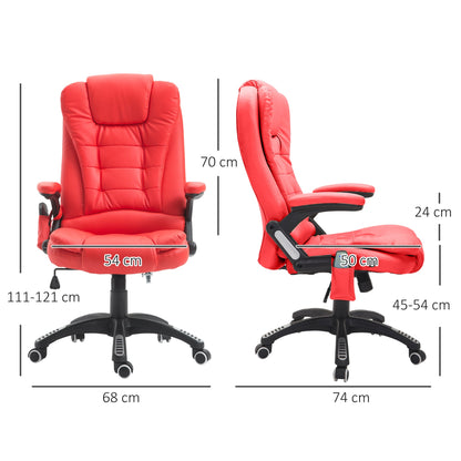 HOMCOM Executive Office Chair with Massage and Heat, High Back PU Leather Massage Office Chair with Adjustable Height, Red