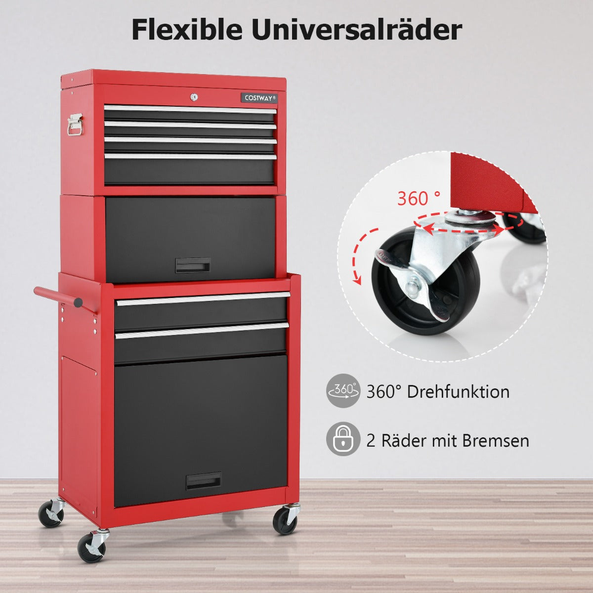 2-In-1 High Capacity Rolling Tool Chest with Handle & 4 Wheels for Garage-Multicolour