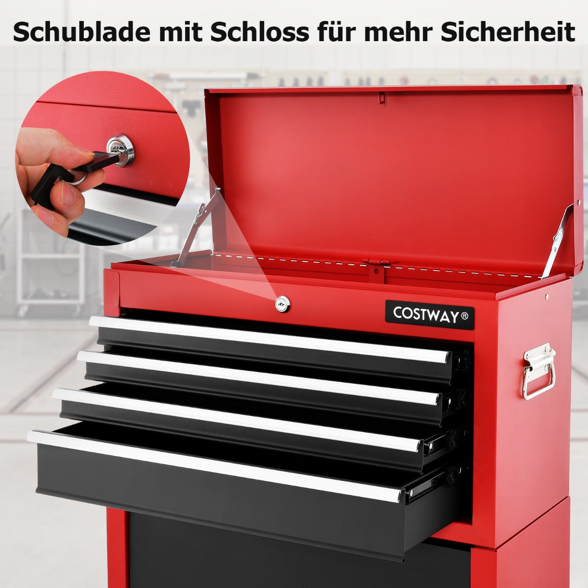 2-In-1 High Capacity Rolling Tool Chest with Handle & 4 Wheels for Garage-Multicolour