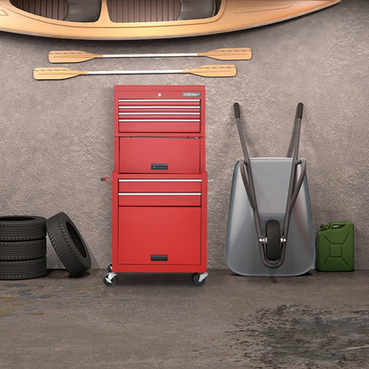 2-In-1 High Capacity Rolling Tool Chest with Handle & 4 Wheels for Garage-Red