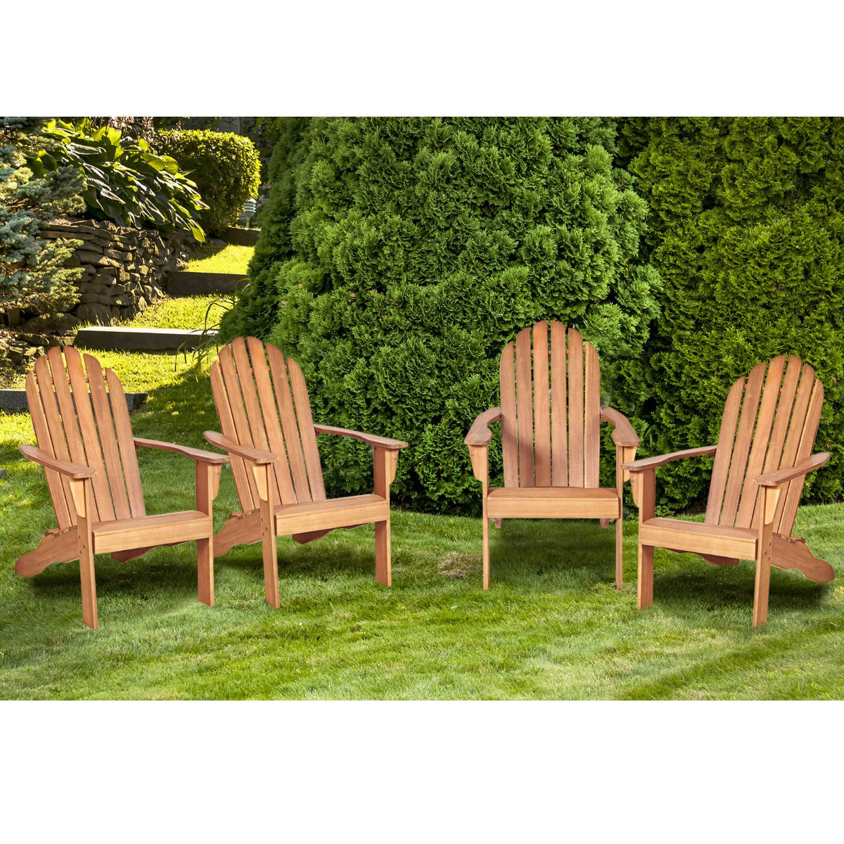 Acacia Wood Adirondack Lounger Chair with Slatted Seating, Ergonomic Design-Natural