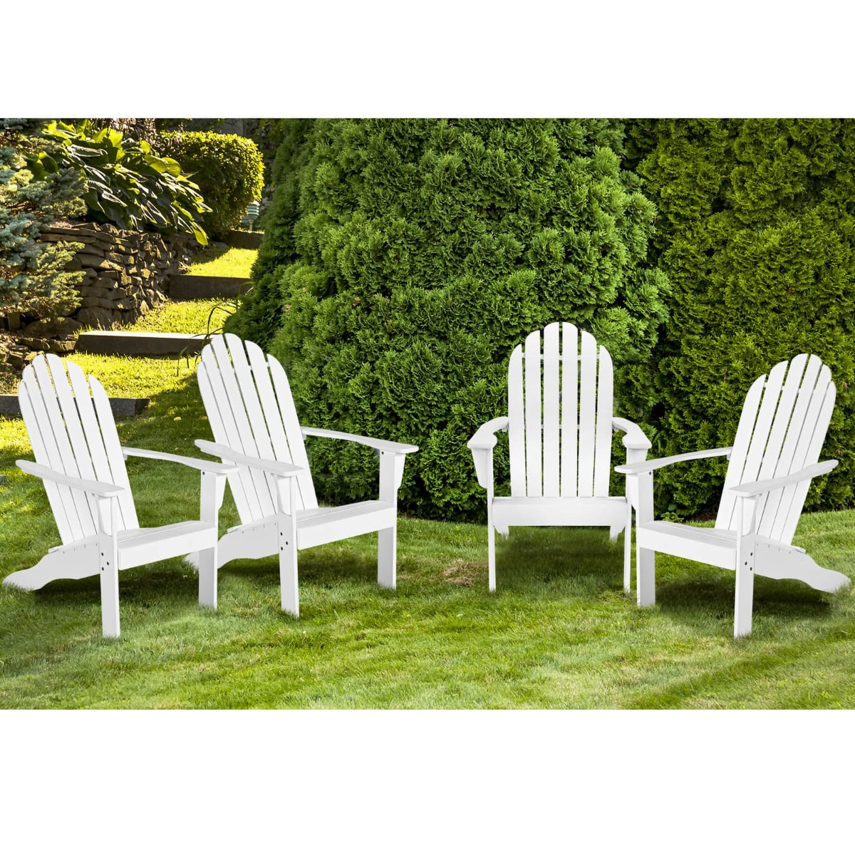 Acacia Wood Adirondack Lounger Chair Set of 2 with Slatted Seating