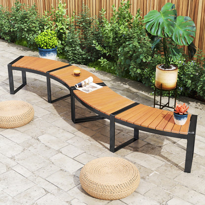 Acacia Wood Fire Pit Bench with Slatted Seat  Metal Legs-2 Pack