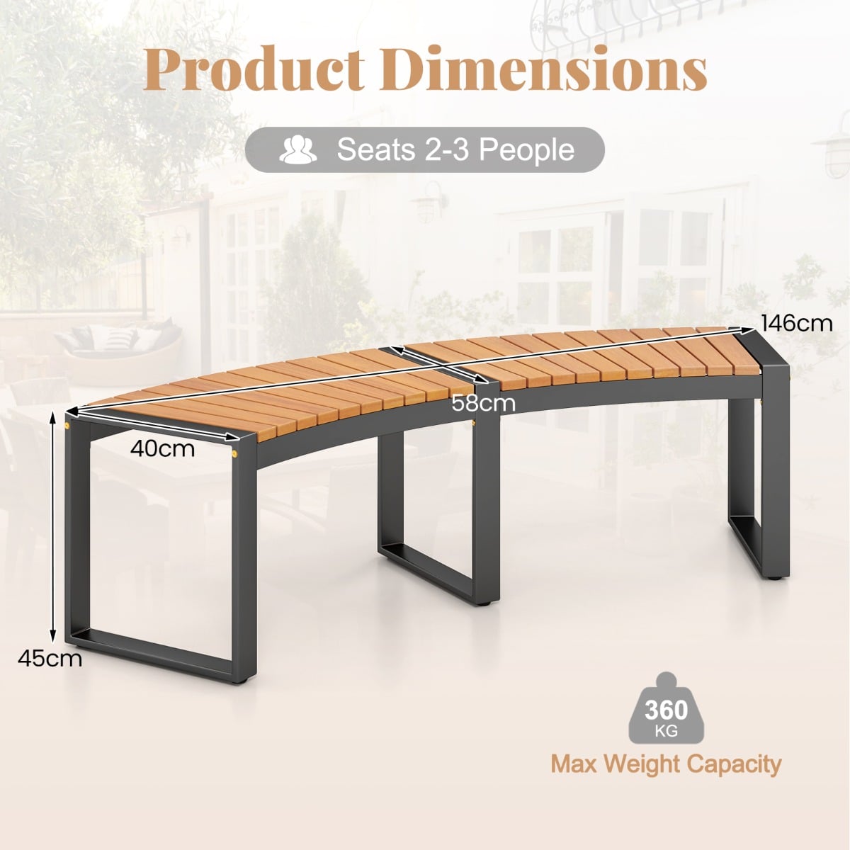 Acacia Wood Fire Pit Bench with Slatted Seat  Metal Legs-2 Pack