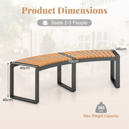 Acacia Wood Fire Pit Bench with Slatted Seat  Metal Legs-2 Pack