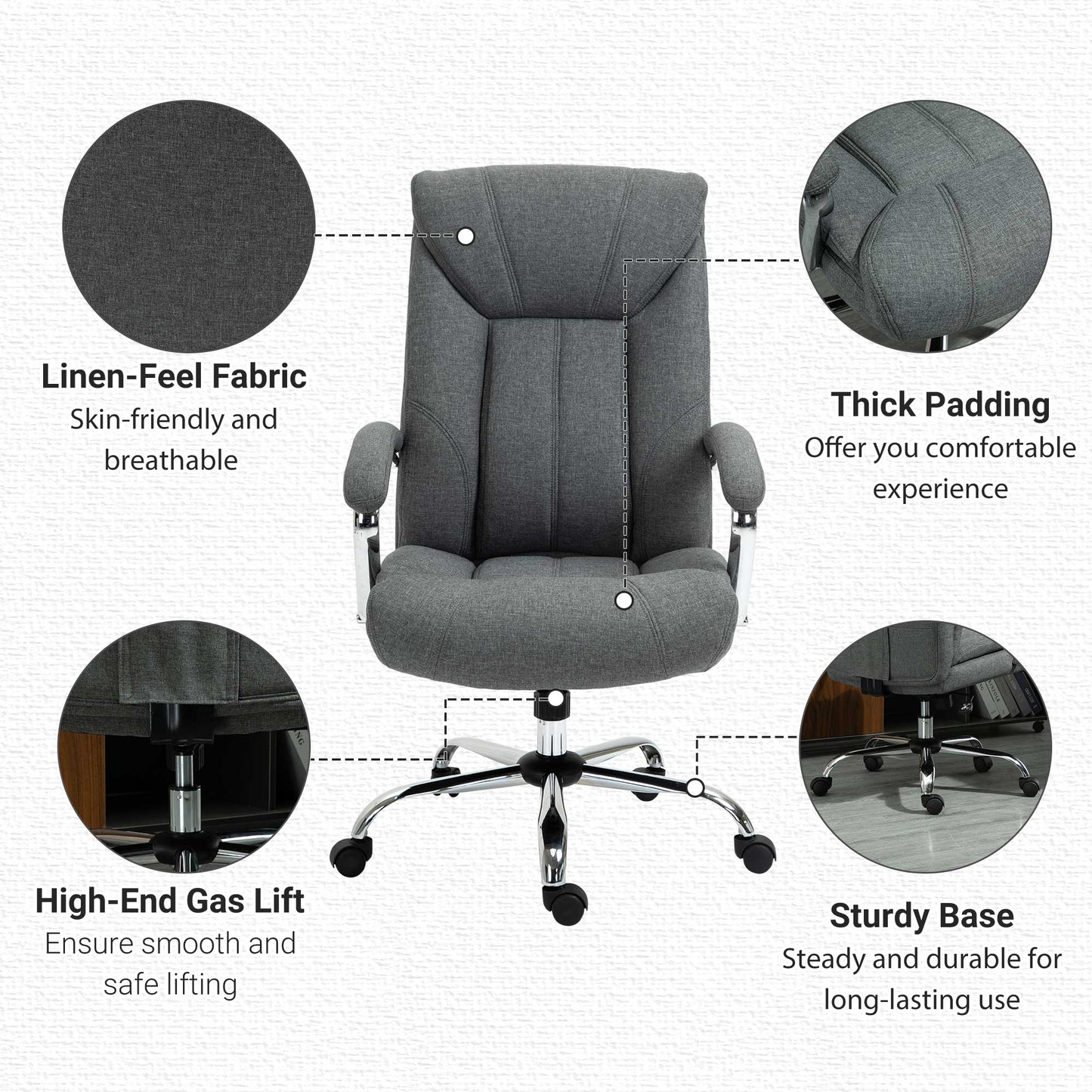 Vinsetto High Back Home Office Chair Computer Desk Chair w/ Arm, Swivel Wheels, Grey