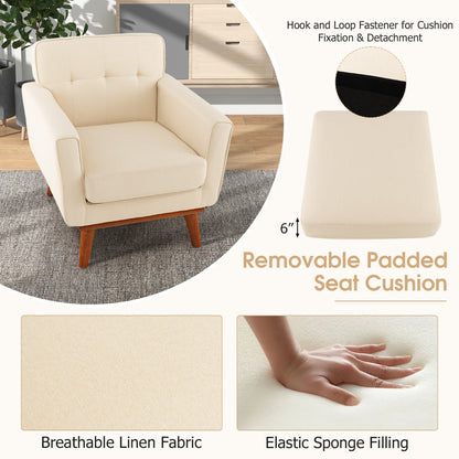 Modern Accent Chair Upholstered Linen Fabric Armchair with Removable Padded Seat Cushion-Beige