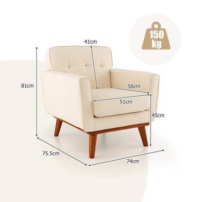 Modern Accent Chair Upholstered Linen Fabric Armchair with Removable Padded Seat Cushion-Beige