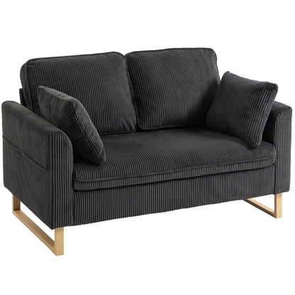 HOMCOM 2 Seater Sofa, 140 cm Loveseat Sofa with Spring Cushions, Metal Legs, 2 Pillows, Dark Grey