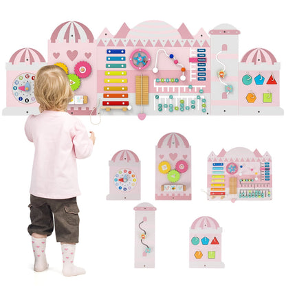 11-in-1 Activity Wall Busy Board Panels for Toddlers-Pink
