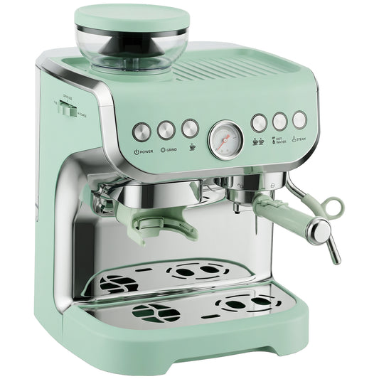 HOMCOM Bean to Cup Coffee Machine, Espresso Machine with Integrated Bean Grinder & Steam Wand, Light Green