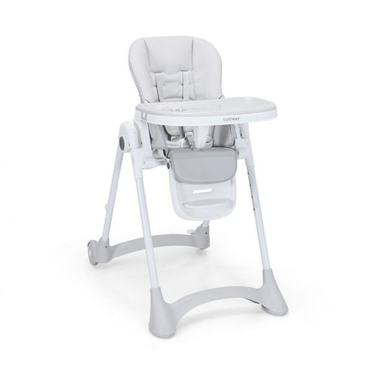 Height Adjustable Folding Highchair for Baby Toddler-Beige