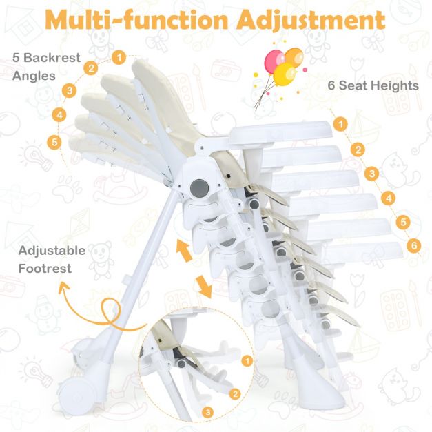 Height Adjustable Folding Highchair for Baby Toddler-Beige