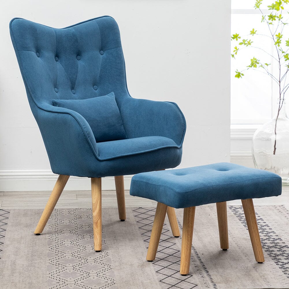 107cm Minimalist Velvet Wingback Lounge Armchair with Footstool