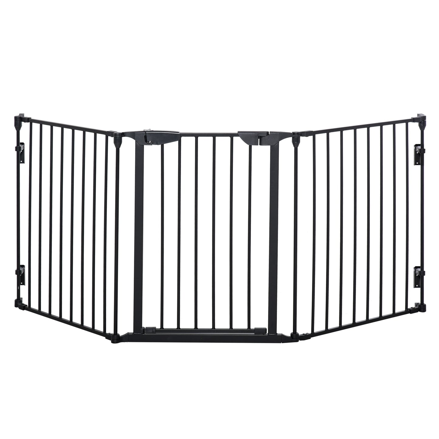 PawHut Pet Safety Gate, 3 Panels Playpen Fireplace, Foldable Metal Fence, Stair Barrier, Room Divider, Fire Guard w/ Automatic Closing Door, Black