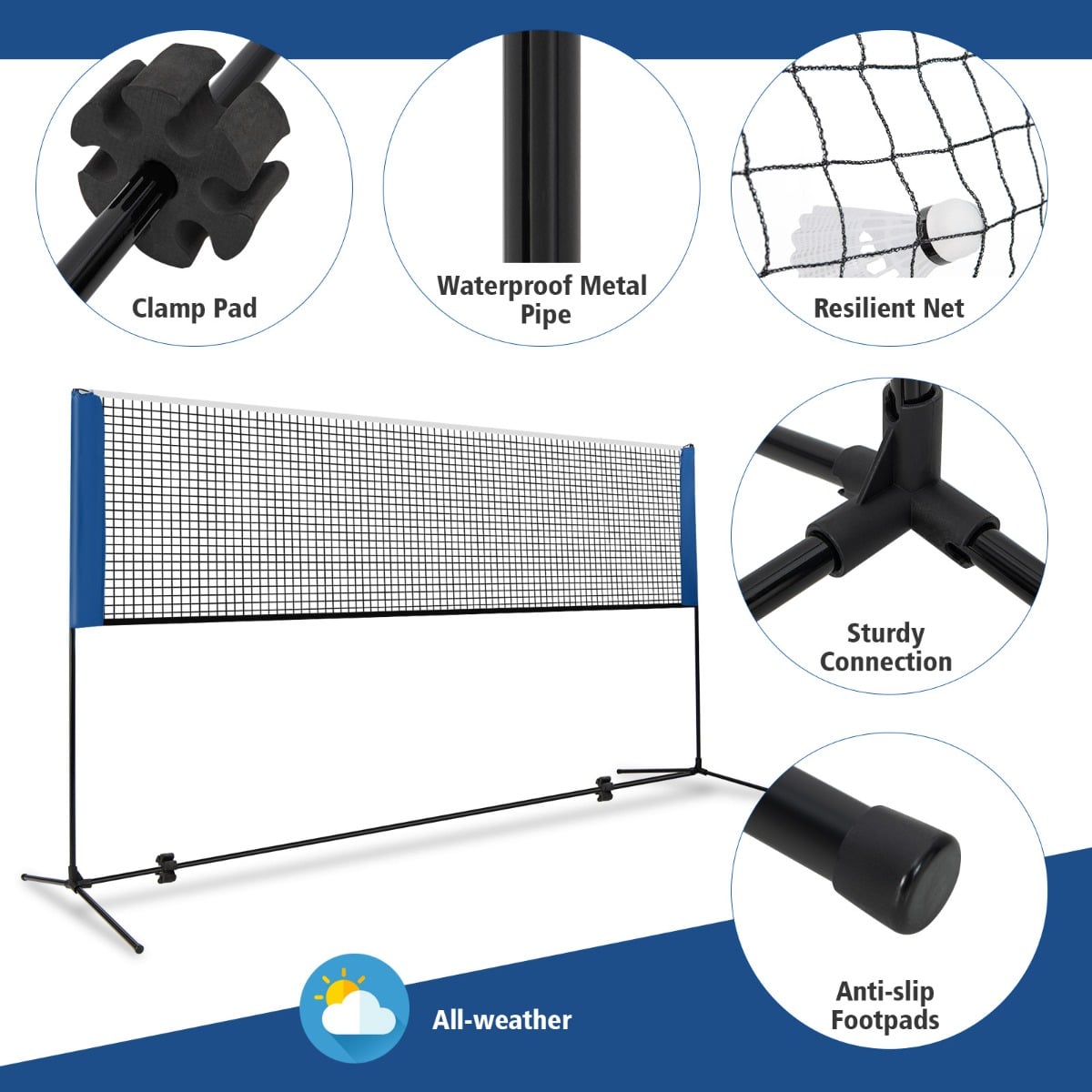 Adjustable Badminton Net Set for Backyard Driveway Beach Portable