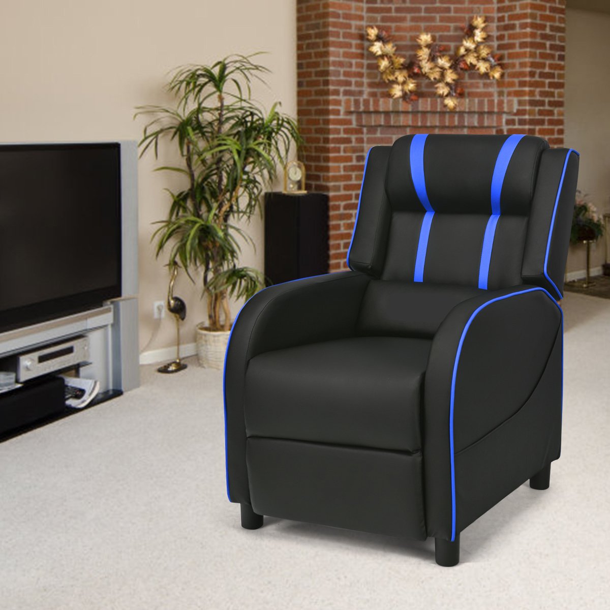 Adjustable Gaming Chair with Footrest Headrest and Lumbar Support-Blue