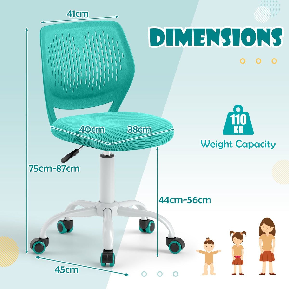 Ergonomic Children Study Chair with Adjustable Height-Turquoise