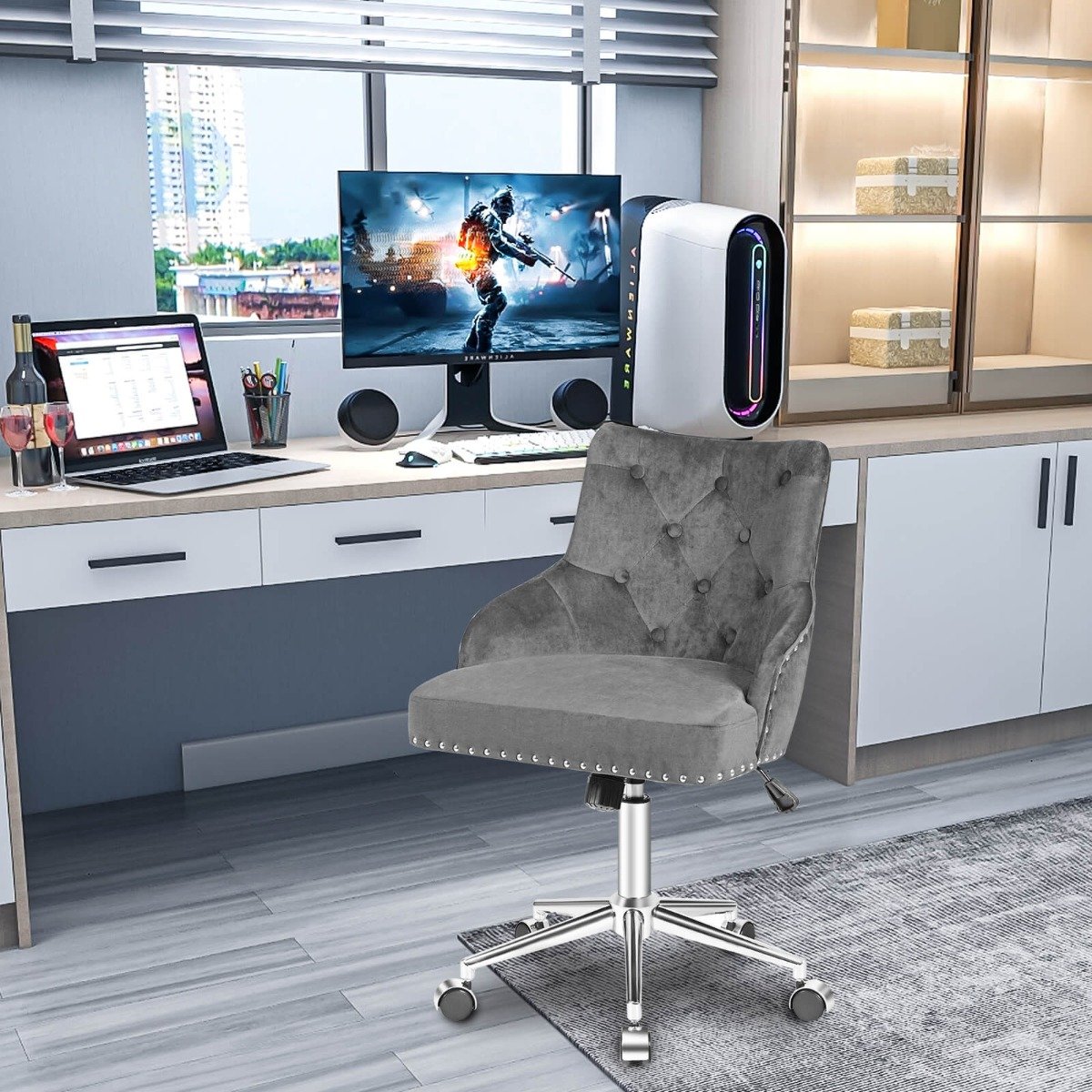 Adjustable 360° Swivel Accent Armchair-Grey