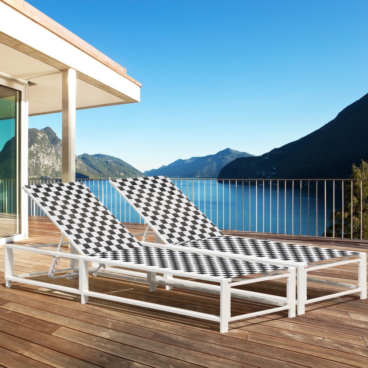 Adjustable Patio Chaise Lounge with Wheels and Breathable Fabric and Sturdy Metal Frame