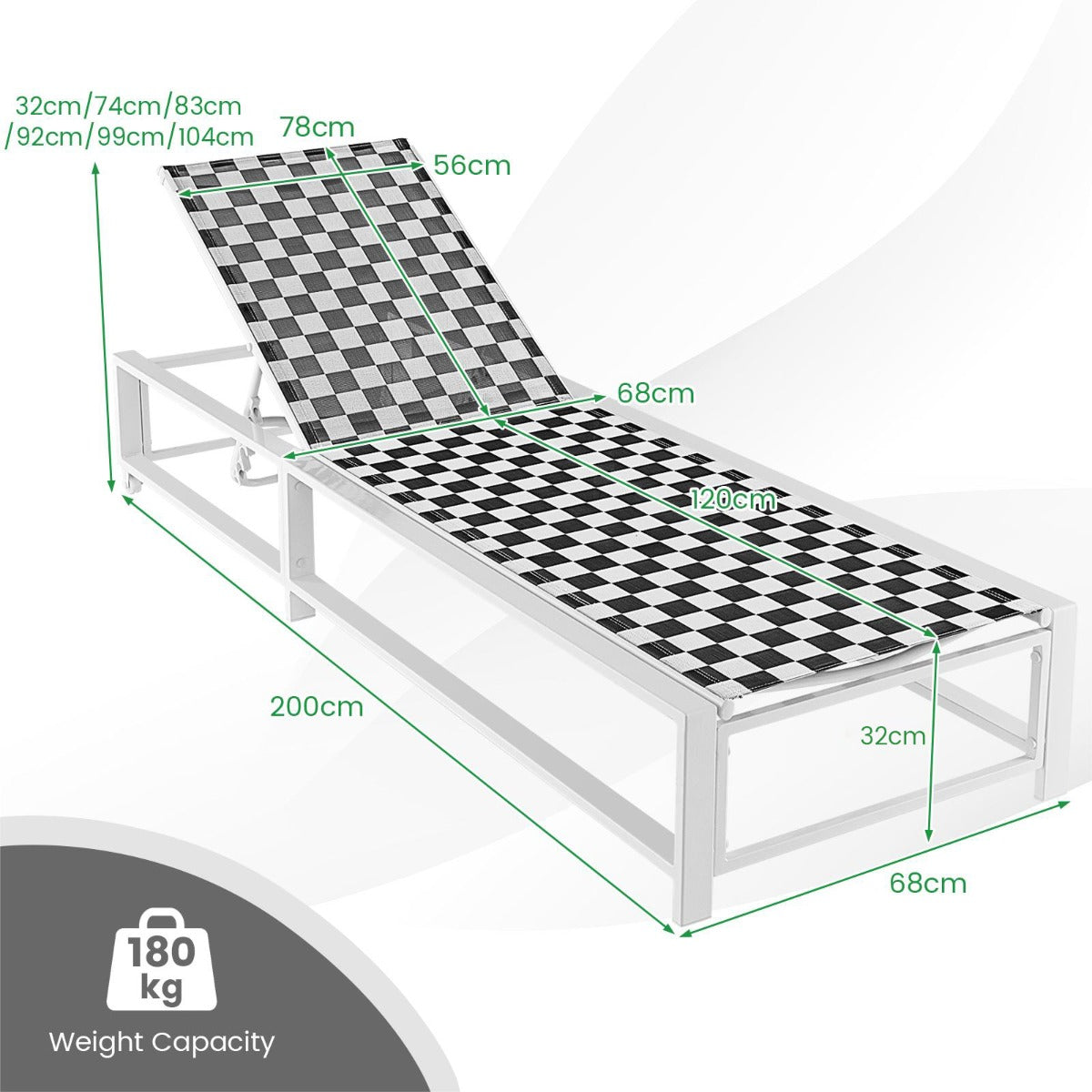 Adjustable Patio Chaise Lounge with Wheels and Breathable Fabric and Sturdy Metal Frame