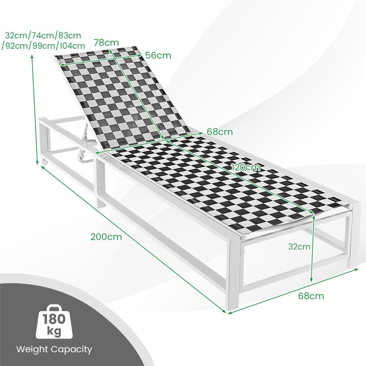 Adjustable Patio Chaise Lounge with Wheels and Breathable Fabric and Sturdy Metal Frame