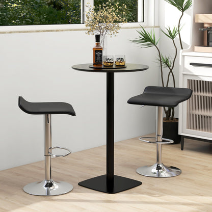Adjustable Swivel Bar Stool Set of 2 with Wave-shaped Seat-Black