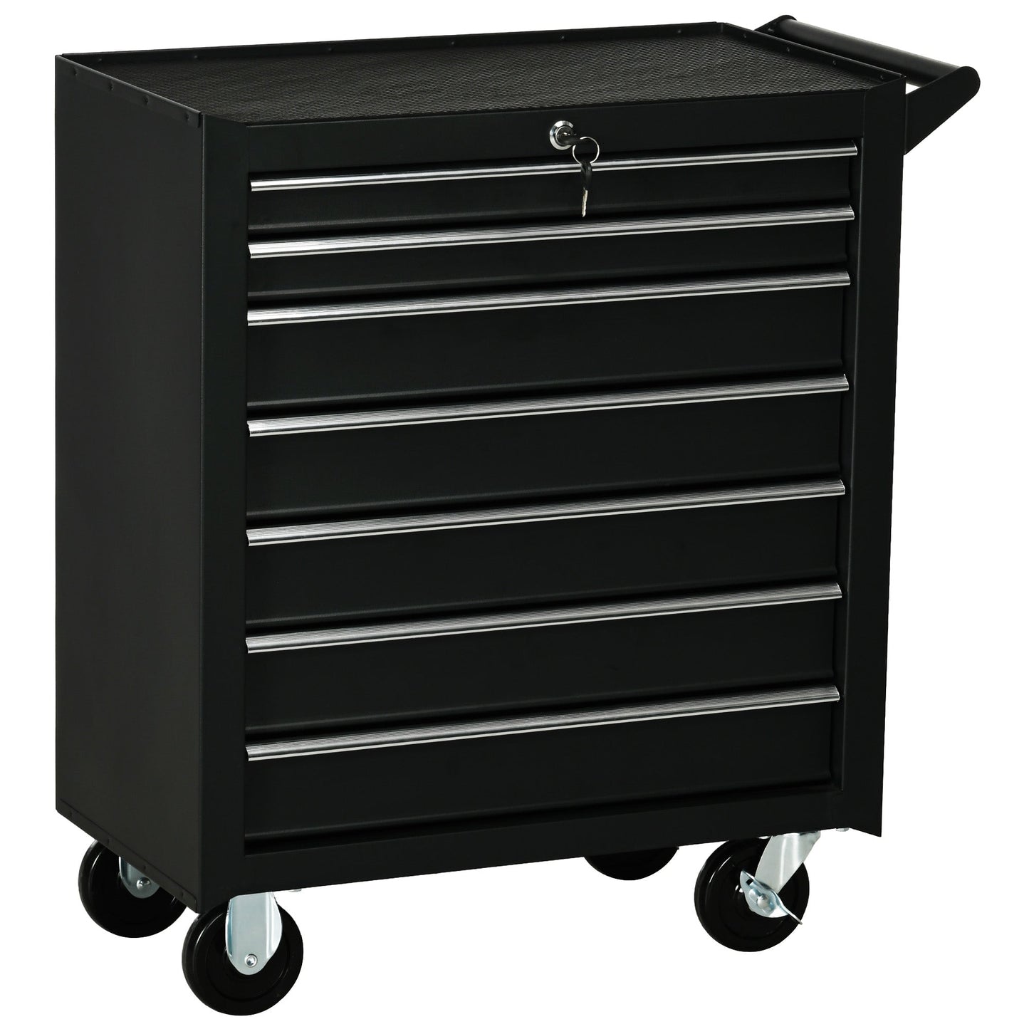 DURHAND 7-Drawer Rolling Tool Chest on Wheels, Lockable Tool Cabinet with Side Handle, Metal Tool Box Trolley for Garage, Workshop, Matte Black