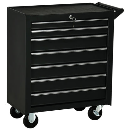 DURHAND 7-Drawer Rolling Tool Chest on Wheels, Lockable Tool Cabinet with Side Handle, Metal Tool Box Trolley for Garage, Workshop, Matte Black